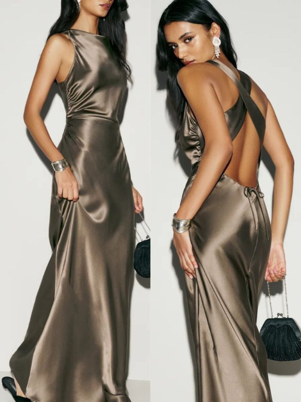 Reformation Anaiis Dress Morel Brown Silk Crisscross Open Back Maxi NWT Size 4 - Picture 10 of 10